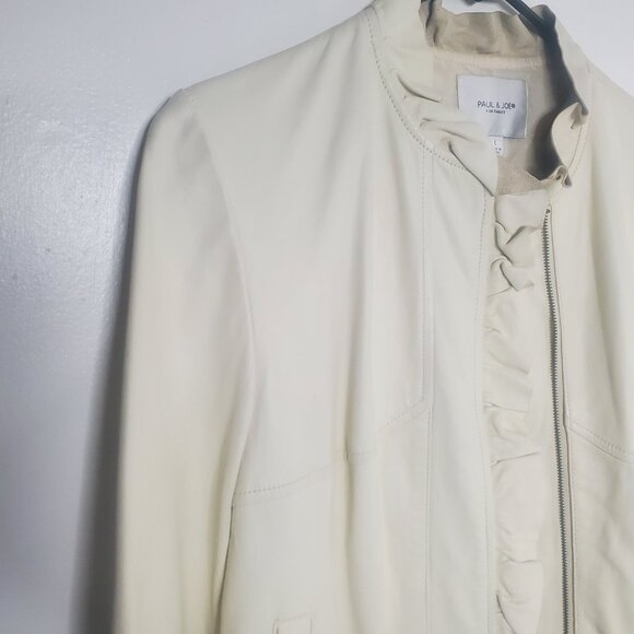 Paul & Joe Cream Ruffle Leather Jacket. Size LG - Picture 8 of 9
